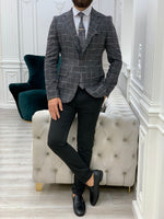 Load image into Gallery viewer, Serra Gray Slim Fit Plaid Suit-baagr.myshopify.com-1-BOJONI
