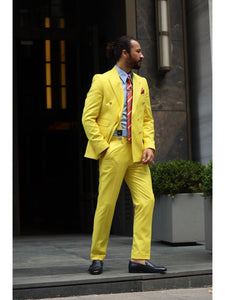 Bojoni Lerno Yellow Slim Fit Double Breasted Suit