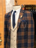 Load image into Gallery viewer, Planc Slim-Fit Plaid Wool Suit Dark Blue &amp; Tile-baagr.myshopify.com-suit-BOJONI
