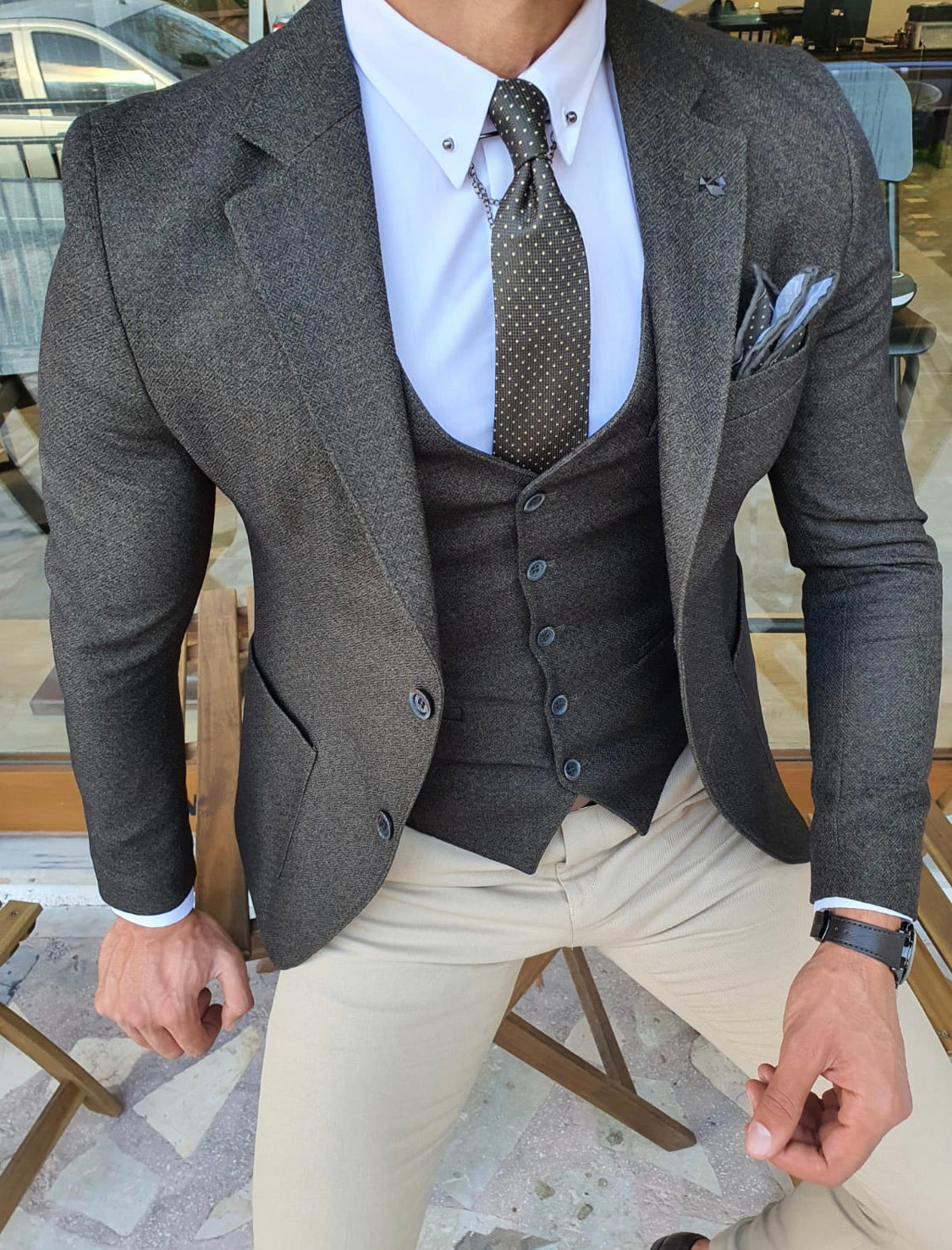 Daroni Khaki Slim Fit Suit-baagr.myshopify.com-suit-BOJONI