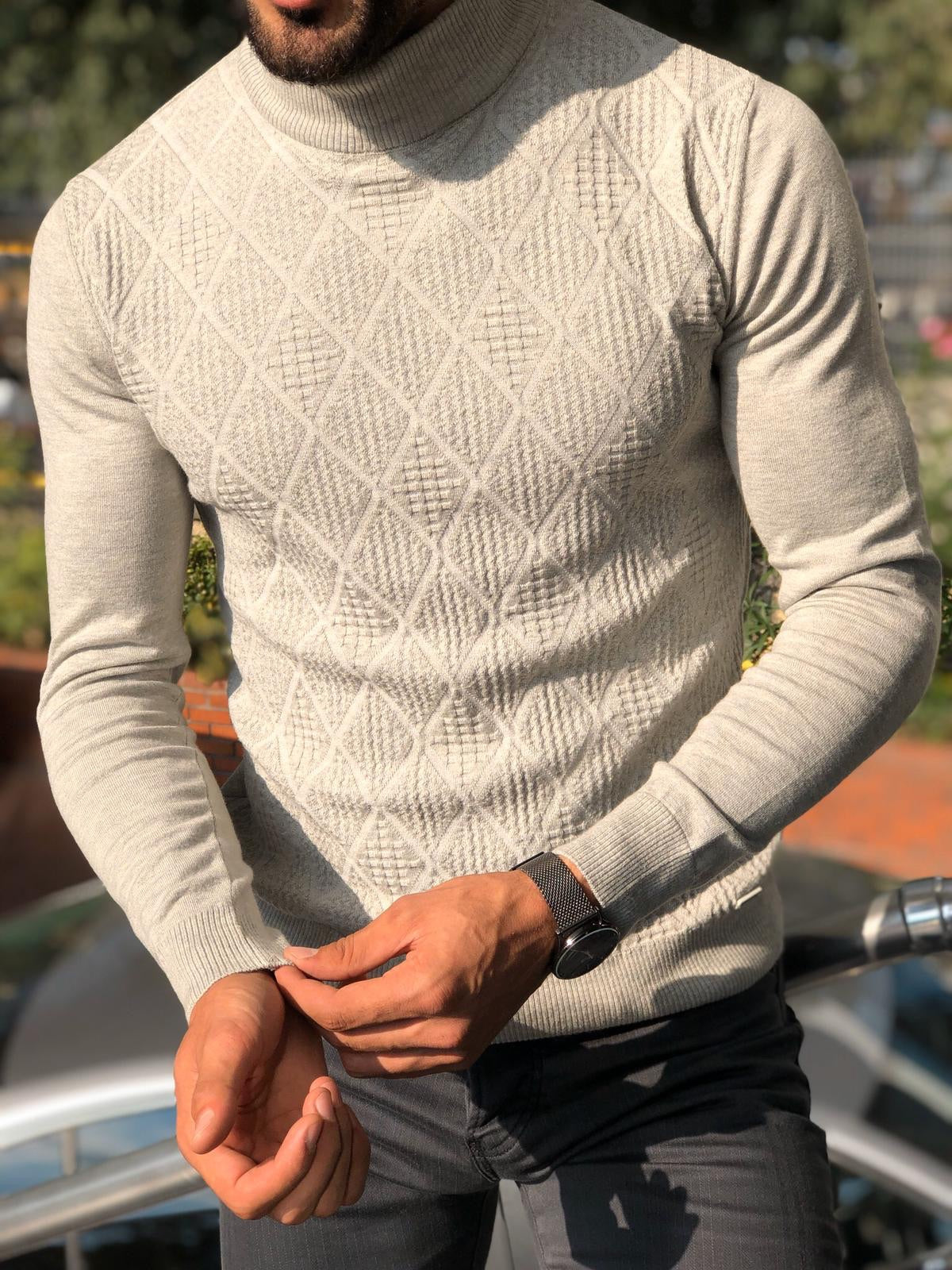 Slim-Fit Patterned Turtleneck Knitwear (3 Colors)-baagr.myshopify.com-sweatshirts-BOJONI