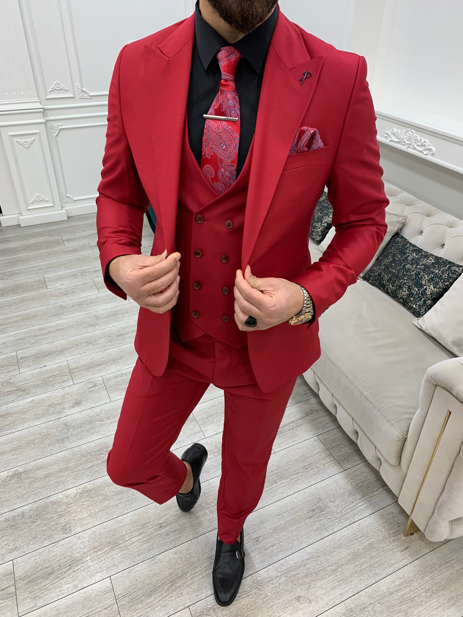 Bojoni Monte Red  Slim Fit Suit