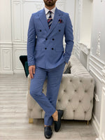 Load image into Gallery viewer, Bojoni Double Breasted Sky Blue Slim Fit Suit
