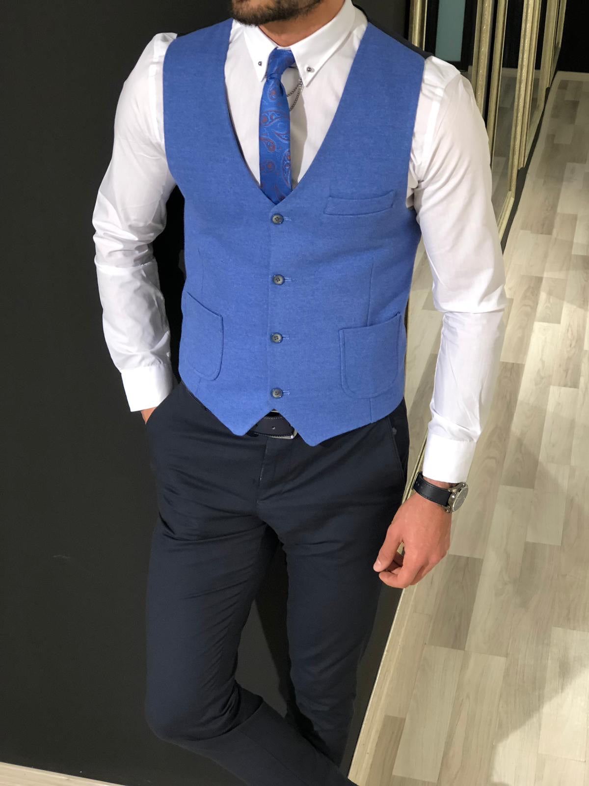 Slim-Fit Double  Breasted Vest Blue-baagr.myshopify.com-suit-BOJONI