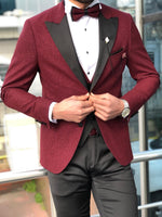 Load image into Gallery viewer, Slim-Fit Tuxedo Suit Claret Red II-baagr.myshopify.com-suit-BOJONI
