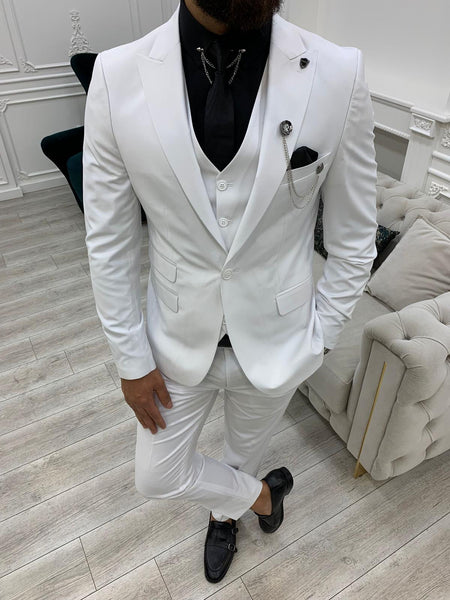 Vince White Slim Fit Peak Lapel Suit | BOJONI