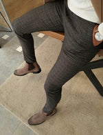 Load image into Gallery viewer, Henderson Brown Slim Fit Plaid Cotton Pants-baagr.myshopify.com-Pants-BOJONI
