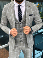 Load image into Gallery viewer, Slim-Fit Plaid  Suit Vest Gray-baagr.myshopify.com-suit-BOJONI
