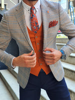 Load image into Gallery viewer, Abeston Orange Slim Fit Plaid Check Suit-baagr.myshopify.com-suit-BOJONI
