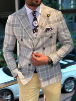 Load image into Gallery viewer, Slim-Fit Plaid  Double Breasted Jacket in Gray-baagr.myshopify.com-suit-BOJONI
