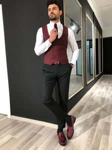 Slim-Fit Double  Breasted Vest Claretred-baagr.myshopify.com-suit-BOJONI