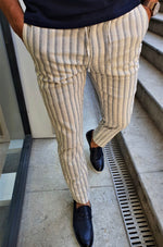 Load image into Gallery viewer, Newark Navy Blue Slim Fit Laced Striped Linen Pants-baagr.myshopify.com-Pants-BOJONI
