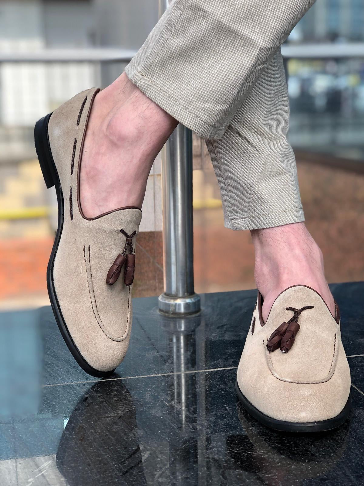 Suade Calf-Leather Loafer Shoes in Beige-baagr.myshopify.com-shoes2-BOJONI