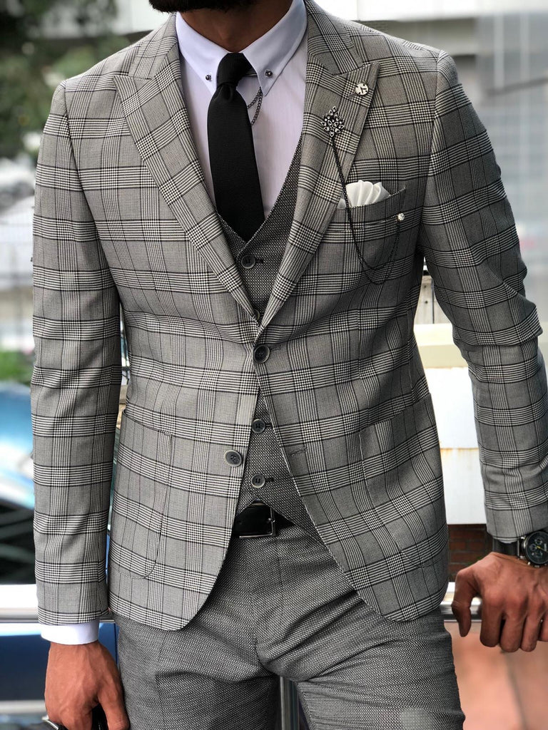 Greh Slim-Fit Plaid Suit Vest Gray | BOJONI