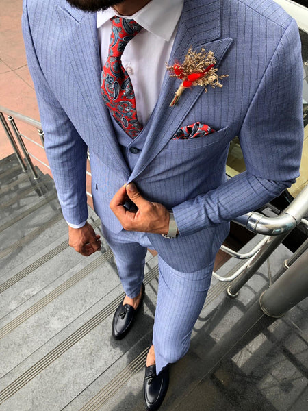 Bluness Slim-Fit Striped Suit Vest Blue | BOJONI