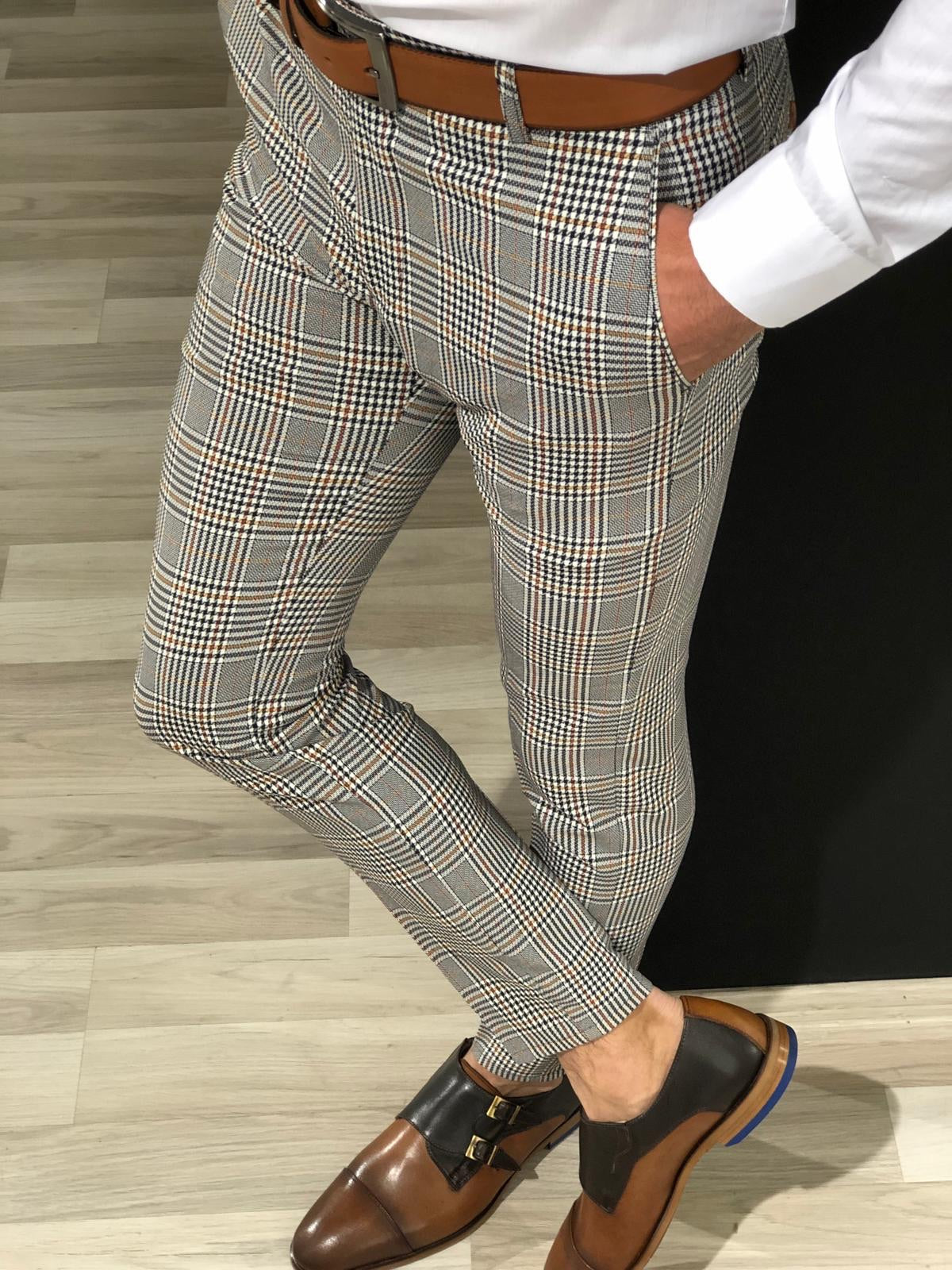 Men Check Plaid Chino Work Pants Casual Business Formal Skinny Slim Fit  Smart Trousers | Fruugo BH