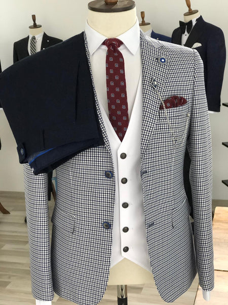 Forenzax Slim-Fit Plaid Suit Vest Navy | BOJONI