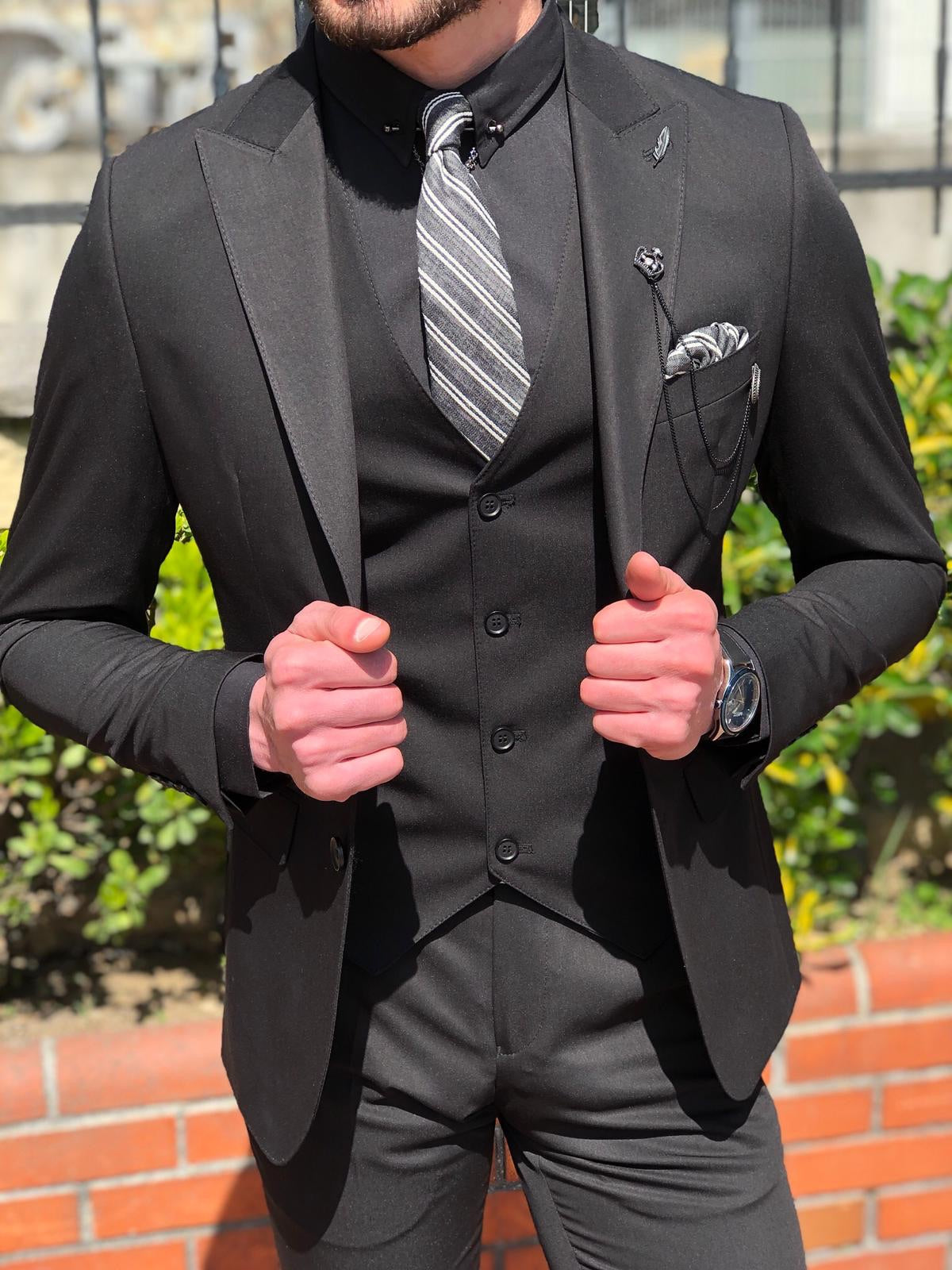 Boys suit black + vest gray | ascot tie - Paul Malone Shop