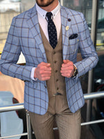 Load image into Gallery viewer, Slim-Fit Plaid Suit Vest Blue-baagr.myshopify.com-suit-BOJONI
