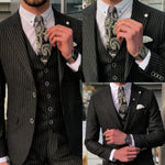 Load image into Gallery viewer, Deswesh Slim-Fit Striped Suit Vest Black-baagr.myshopify.com-suit-BOJONI
