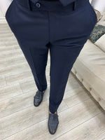 Load image into Gallery viewer, Shagori Navy Blue Slim Fit Peak Lapel Suit

