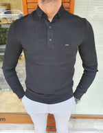 Load image into Gallery viewer, Verno Black Slim Fit Long Sleeve Polo Shirt-baagr.myshopify.com-sweatshirts-BOJONI
