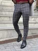 Load image into Gallery viewer, Frezo Black Slim Fit Plaid Pants-baagr.myshopify.com-Pants-BOJONI
