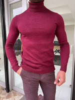 Load image into Gallery viewer, Casani Burgundy Slim Fit Mock Turtleneck Sweater-baagr.myshopify.com-sweatshirts-BOJONI
