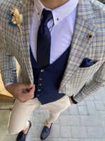 Load image into Gallery viewer, Forenzax Navy Blue Plaid Slim Fit Suit-baagr.myshopify.com-suit-BOJONI
