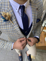 Load image into Gallery viewer, Forenzax Navy Blue Plaid Slim Fit Suit-baagr.myshopify.com-suit-BOJONI
