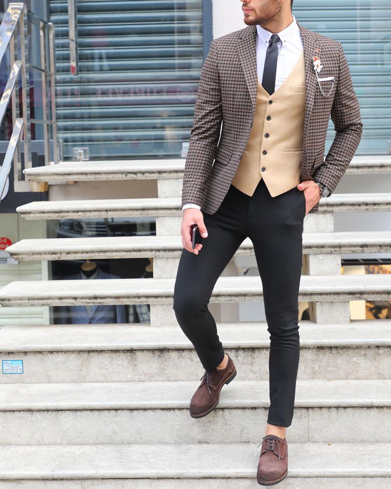Forenzax Brown Slim Fit Plaid Wool Suit | BOJONI