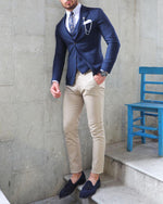 Load image into Gallery viewer, Garuzo Navy Blue Slim Fit Plaid Wool Suit-baagr.myshopify.com-suit-BOJONI
