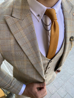 Load image into Gallery viewer, Forenzax Beige Plaid Slim Fit Suit-baagr.myshopify.com-suit-BOJONI
