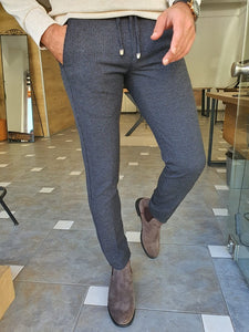 Verno Gray Slim Fit Lace Up Plaid Pants-baagr.myshopify.com-Pants-BOJONI