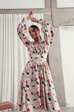 Load image into Gallery viewer, Corset Belt Effect Midi Dress Cream-baagr.myshopify.com-dress.-BOJONI
