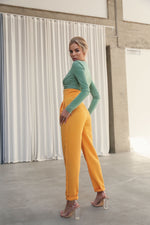 Load image into Gallery viewer, Banana Trousers with Wide Belt Yellow-baagr.myshopify.com-dress.-BOJONI
