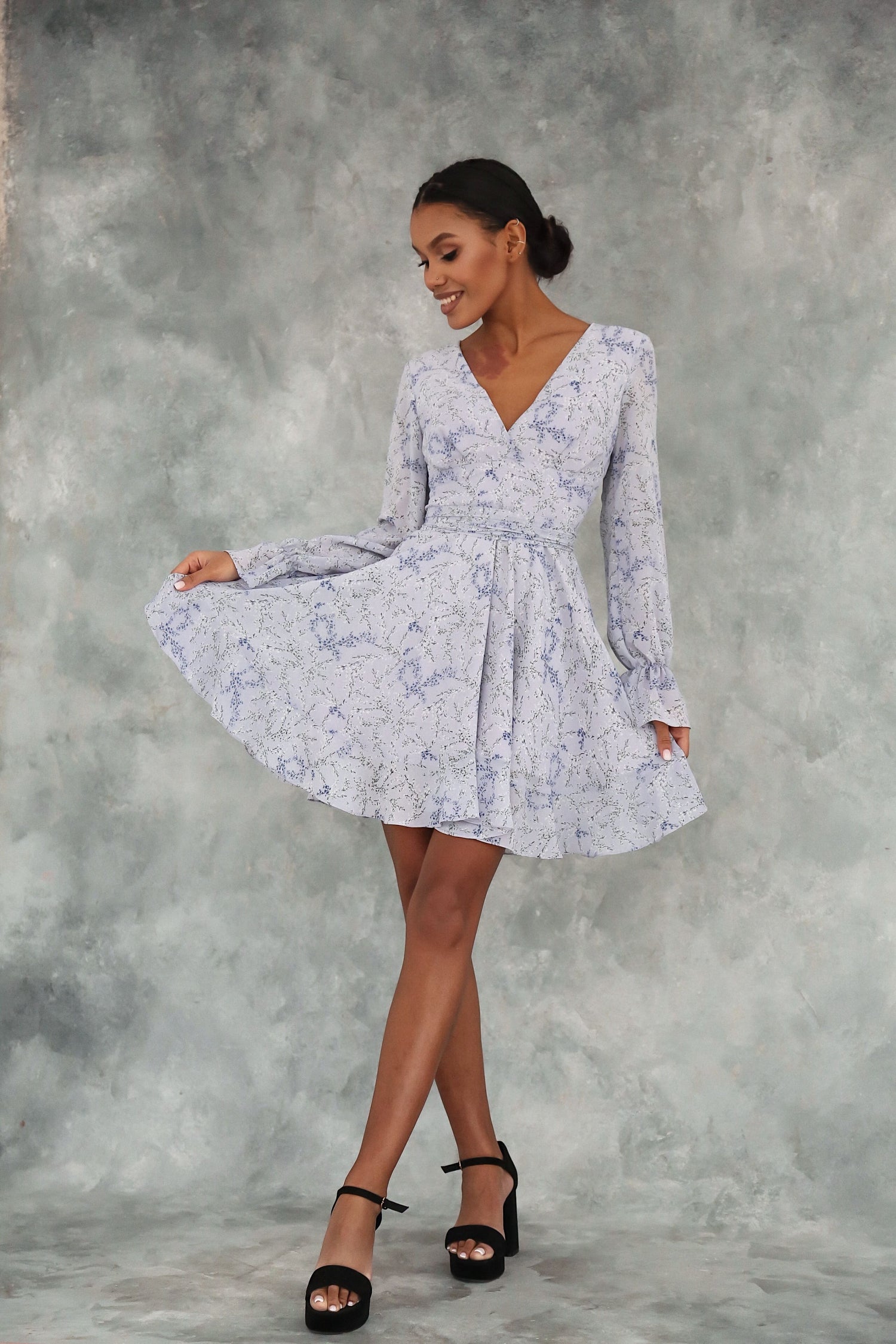 Crepe Chiffon Dress with Ruffles and Wide Belt-baagr.myshopify.com-dress.-BOJONI