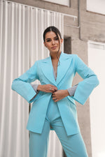 Load image into Gallery viewer, Flared Jacket with Slits on the Sleeves Turquoise-baagr.myshopify.com-dress.-BOJONI
