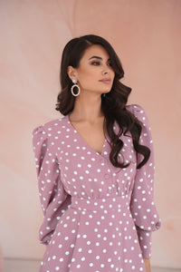 Polka Dot Midi Dress with Puffy Sleeves-baagr.myshopify.com-dress.-BOJONI