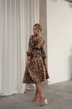 Load image into Gallery viewer, Puff Sleeve Midi Dress Brown-baagr.myshopify.com-dress.-BOJONI
