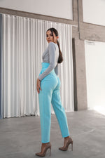 Load image into Gallery viewer, Banana Trousers with Wide Belt Turquoise-baagr.myshopify.com-dress.-BOJONI
