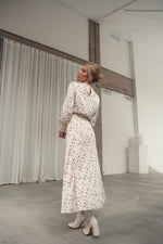 Load image into Gallery viewer, Midi Dress with Shoulder Pads White-baagr.myshopify.com-dress.-BOJONI
