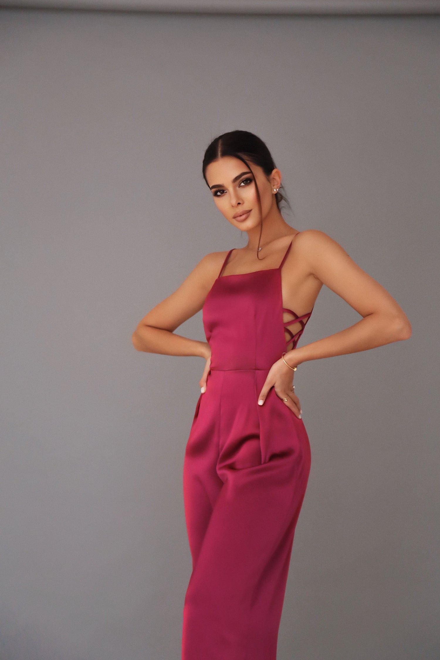 Satin Jumpsuit with Thin Straps