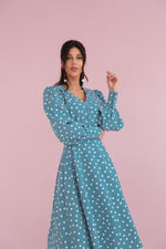 Load image into Gallery viewer, Polka Dot Midi Dress with Puffy Sleeves-baagr.myshopify.com-dress.-BOJONI
