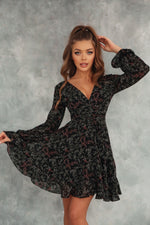 Load image into Gallery viewer, Crepe Chiffon Dress with Ruffles and Wide Belt-baagr.myshopify.com-dress.-BOJONI
