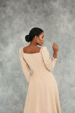 Load image into Gallery viewer, Polka Dot Midi Dress with Lantern Sleeves and Slit-baagr.myshopify.com-dress.-BOJONI
