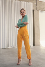 Load image into Gallery viewer, Banana Trousers with Wide Belt Yellow-baagr.myshopify.com-dress.-BOJONI
