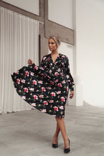 Load image into Gallery viewer, Corset Belt Effect Midi Dress Black-baagr.myshopify.com-dress.-BOJONI
