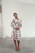 Load image into Gallery viewer, Corset Belt Effect Midi Dress White-baagr.myshopify.com-dress.-BOJONI
