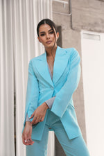 Load image into Gallery viewer, Flared Jacket with Slits on the Sleeves Turquoise-baagr.myshopify.com-dress.-BOJONI
